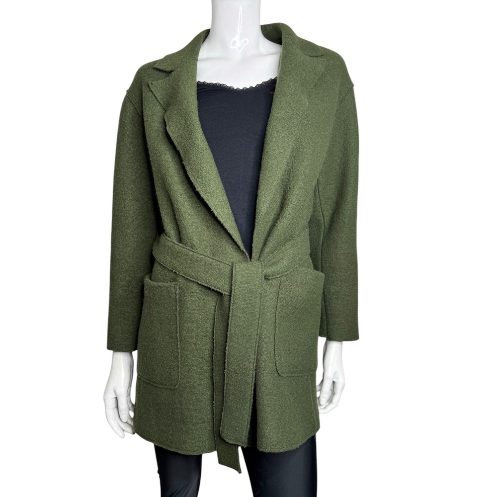 J.Crew Womens Boiled Wool Wrap Jacket Moss Green Belted Coat XS